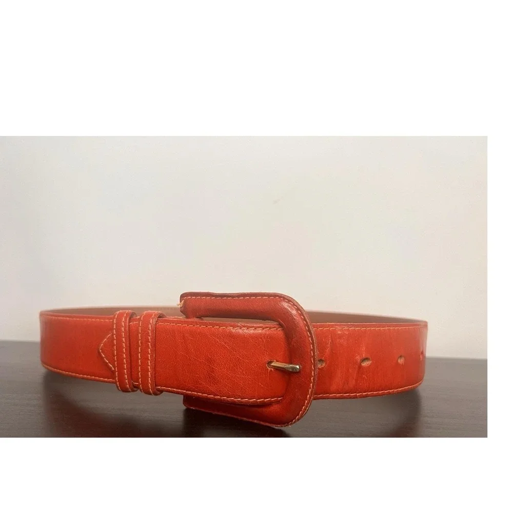 Vtg 90s Linda Allard Ellen Tracy Red Leather Wide Belt Small 200 Boho Chic 33
